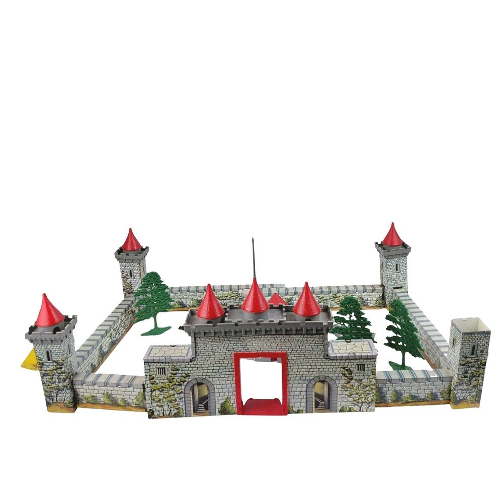 Louis Marx Tin Litho Medieval Castle Robin Hood Playset 1950's  Walls Turrets